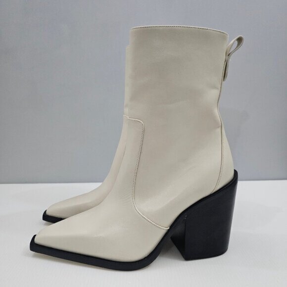 Larroude James Ankle Boot Womens 10 Cream Leather Tall Block Heel Pointed Toe - Picture 15 of 15